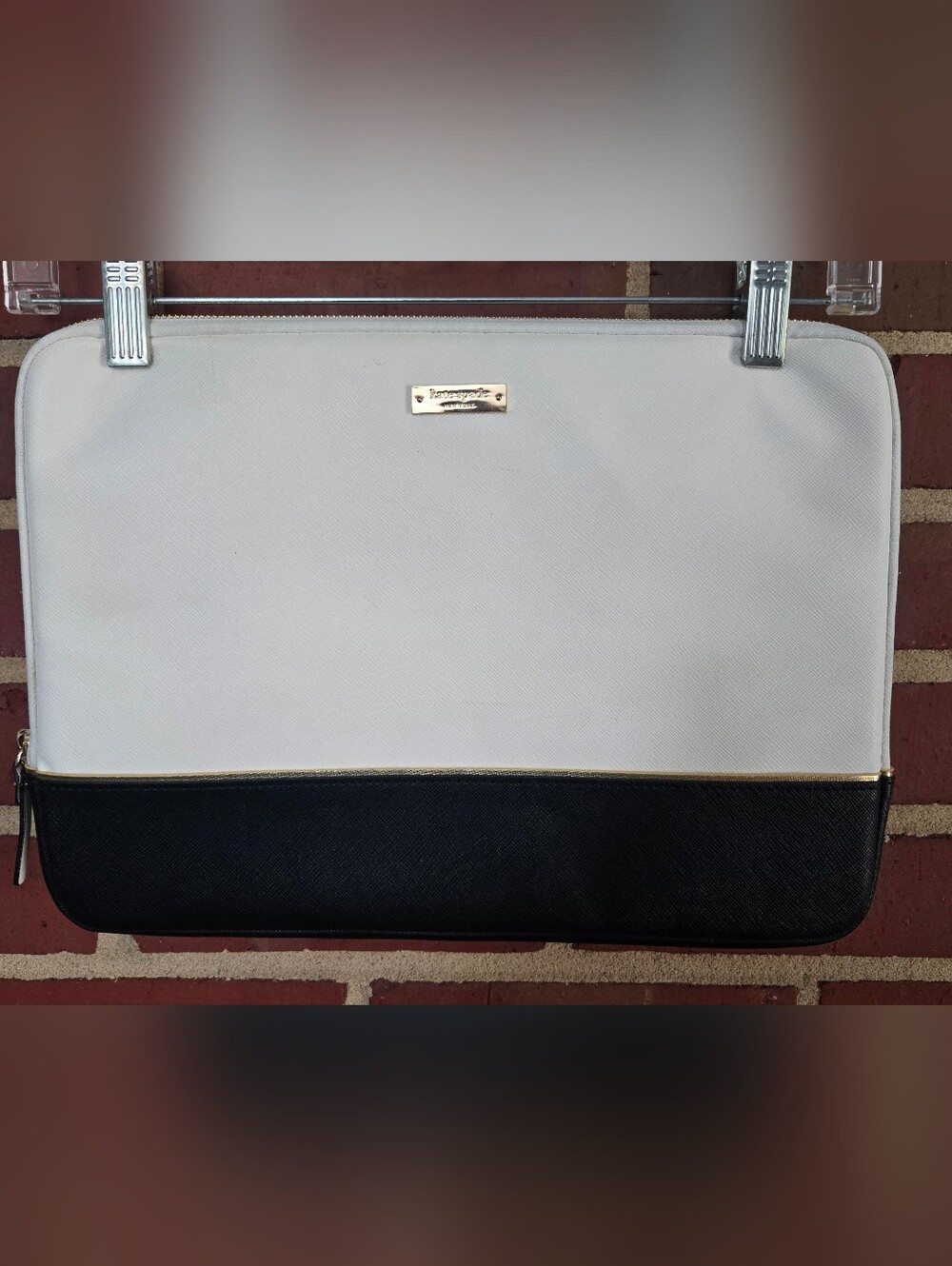 Kate Spade New York Colorblock Laptop Sleeve Case White Black Gold 13" x 9.5"